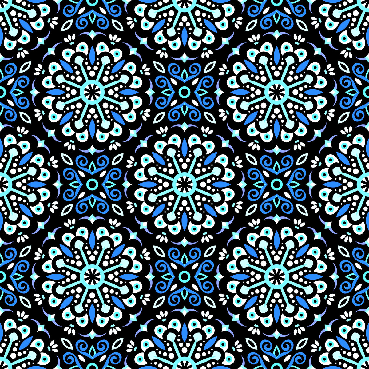Blue - Turquoise Mandala Fabric - 156