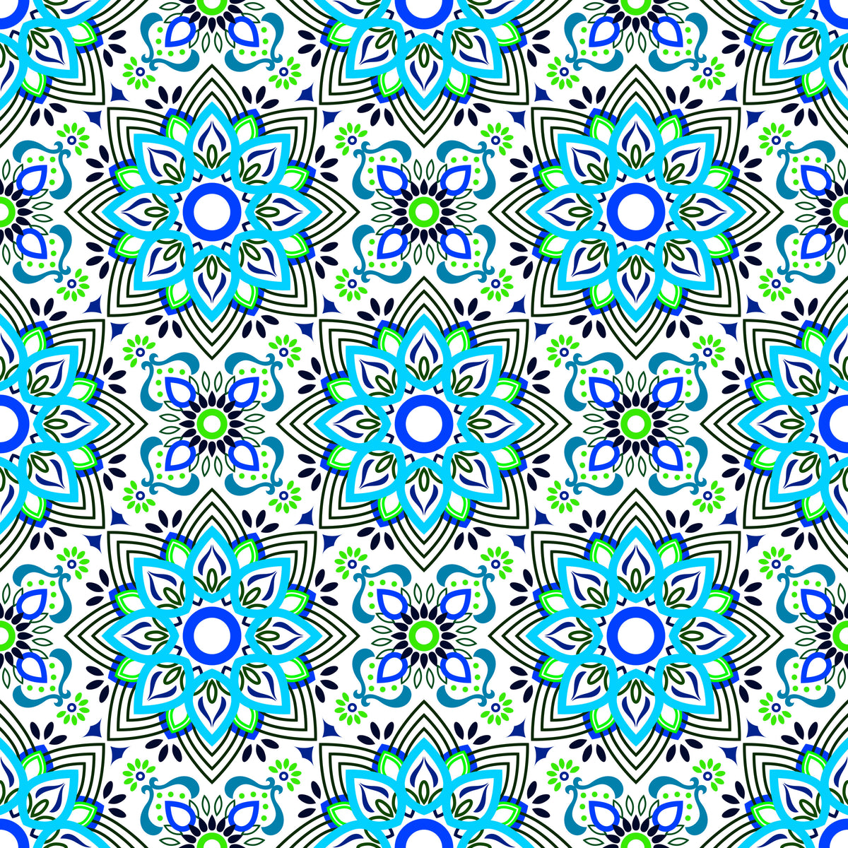 Turquoise - Green - Blue Mandala Fabric - 145i