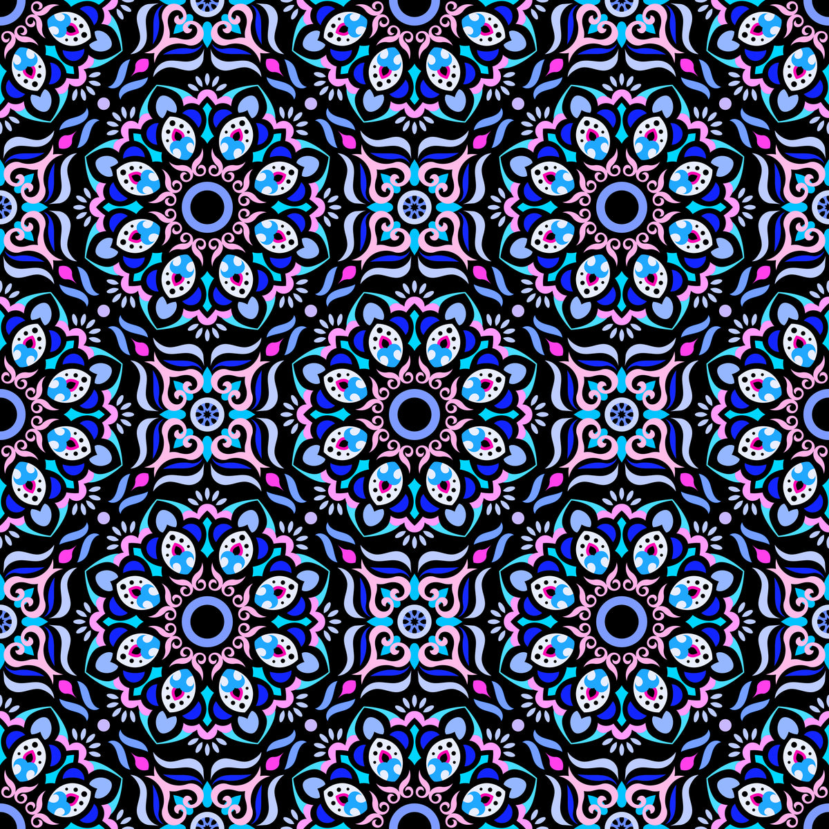 Blue - Pink - Turquoise Mandala Fabric - 186