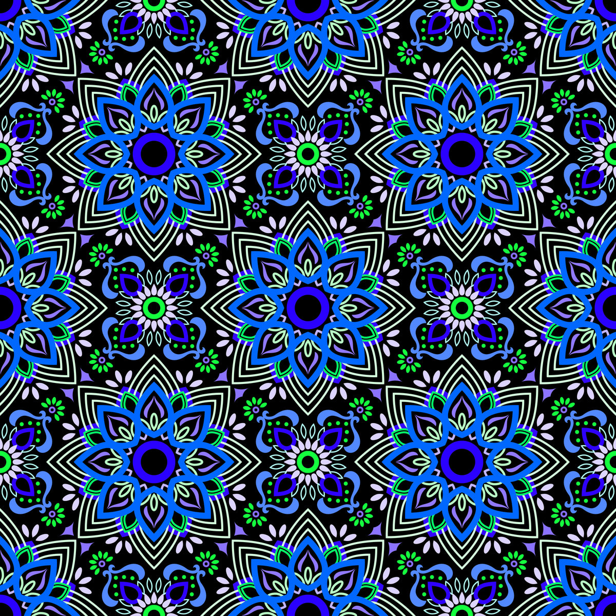 Blue - Green - Purple Mandala Fabric - 145