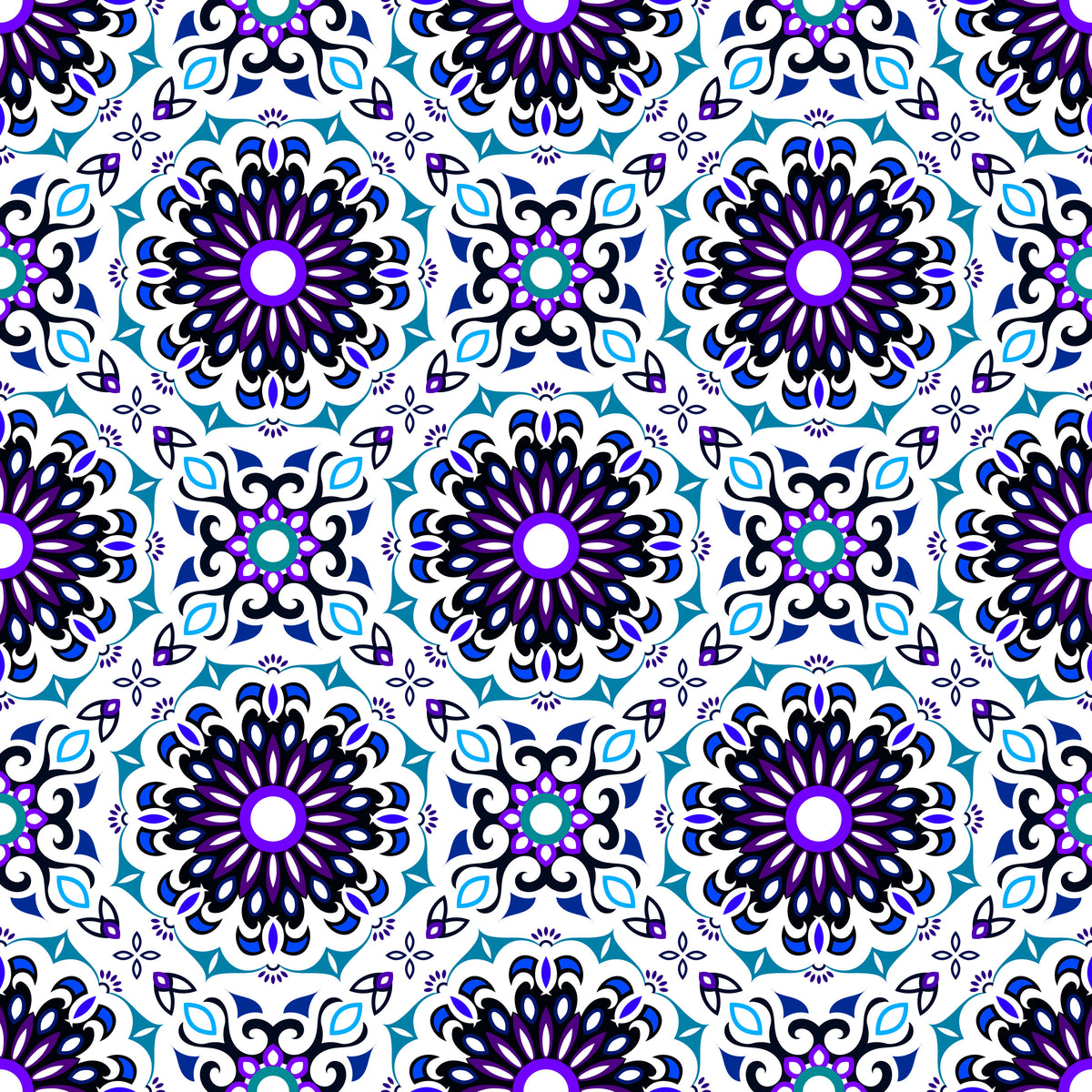 Blue - Purple Mandala Fabric - 198i