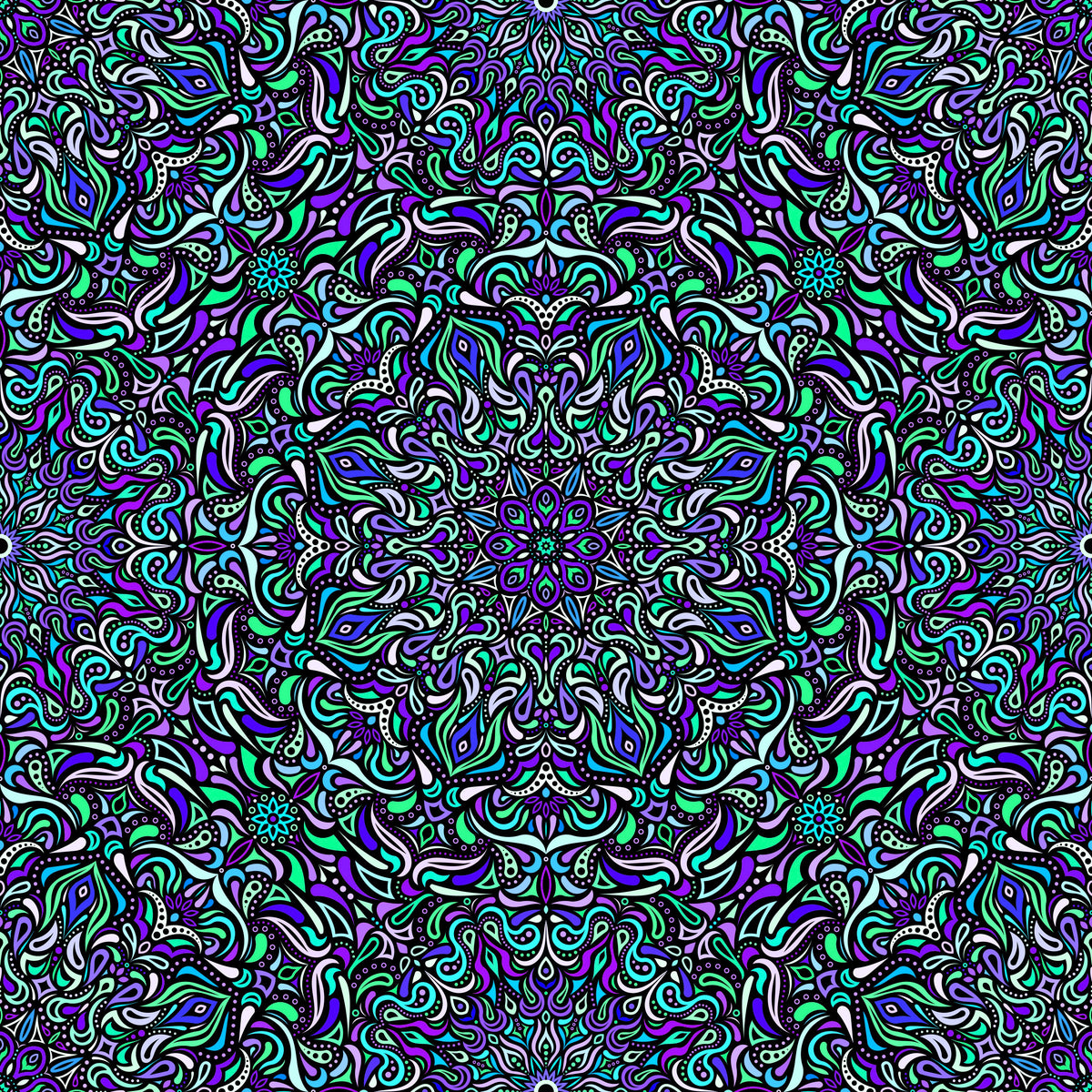 Turquoise - Purple - Blue Mandala Fabric 2008.1