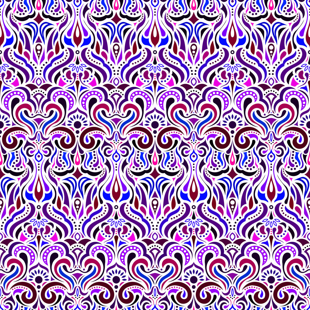 Blue - Purple - Pink Abstract Doodle Fabric 1012i