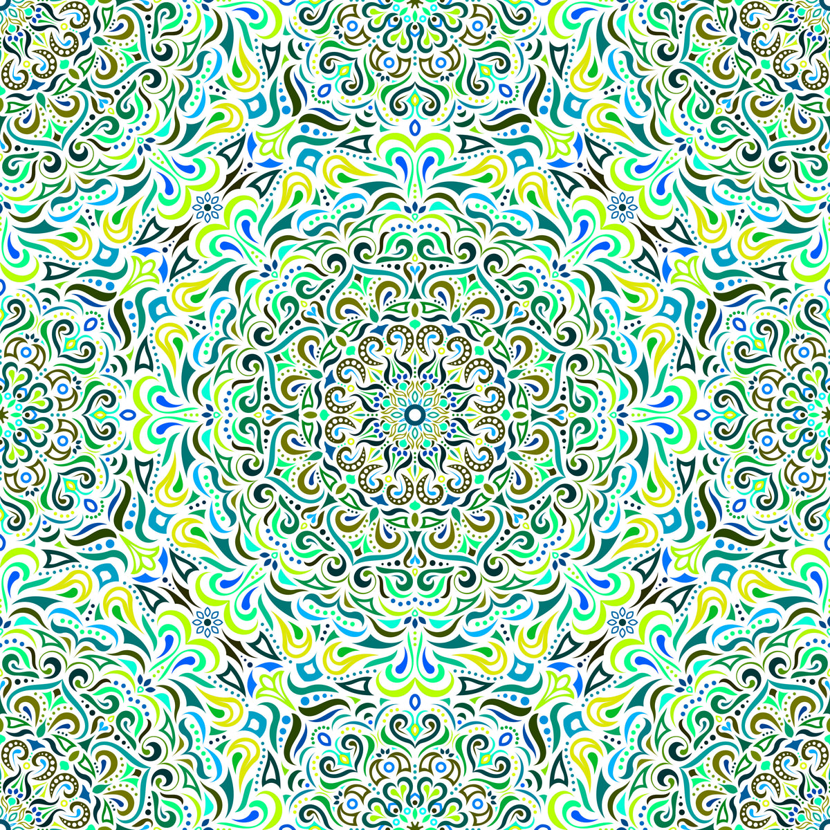 Green - Turquoise - Blue Mandala Fabric 2005i