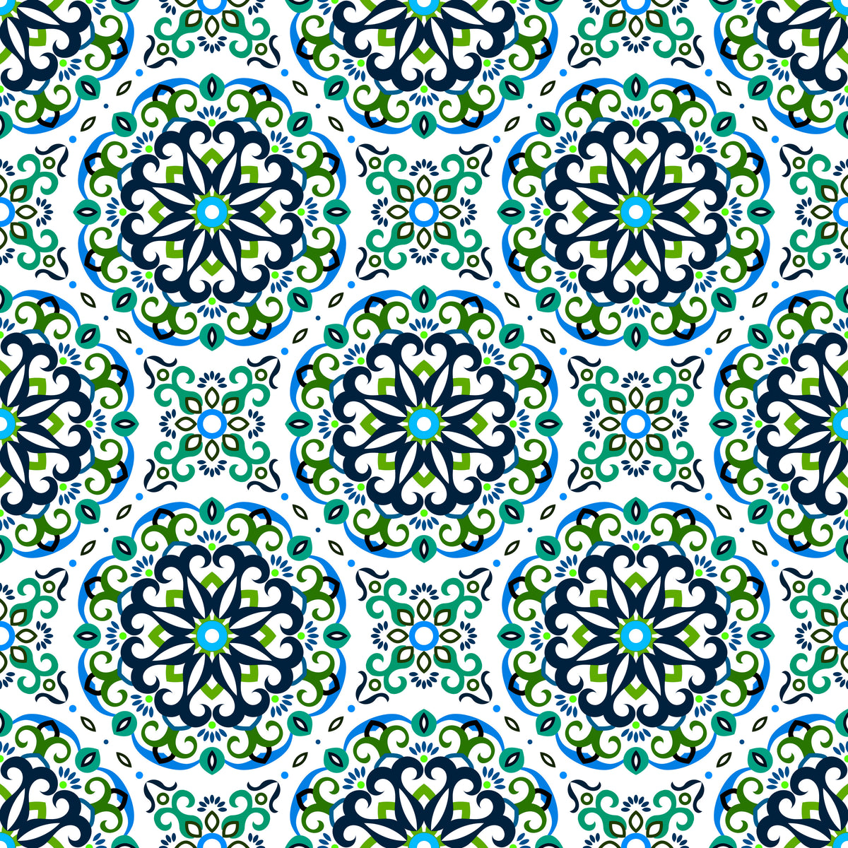 Green - Blue Mandala Fabric - 188i