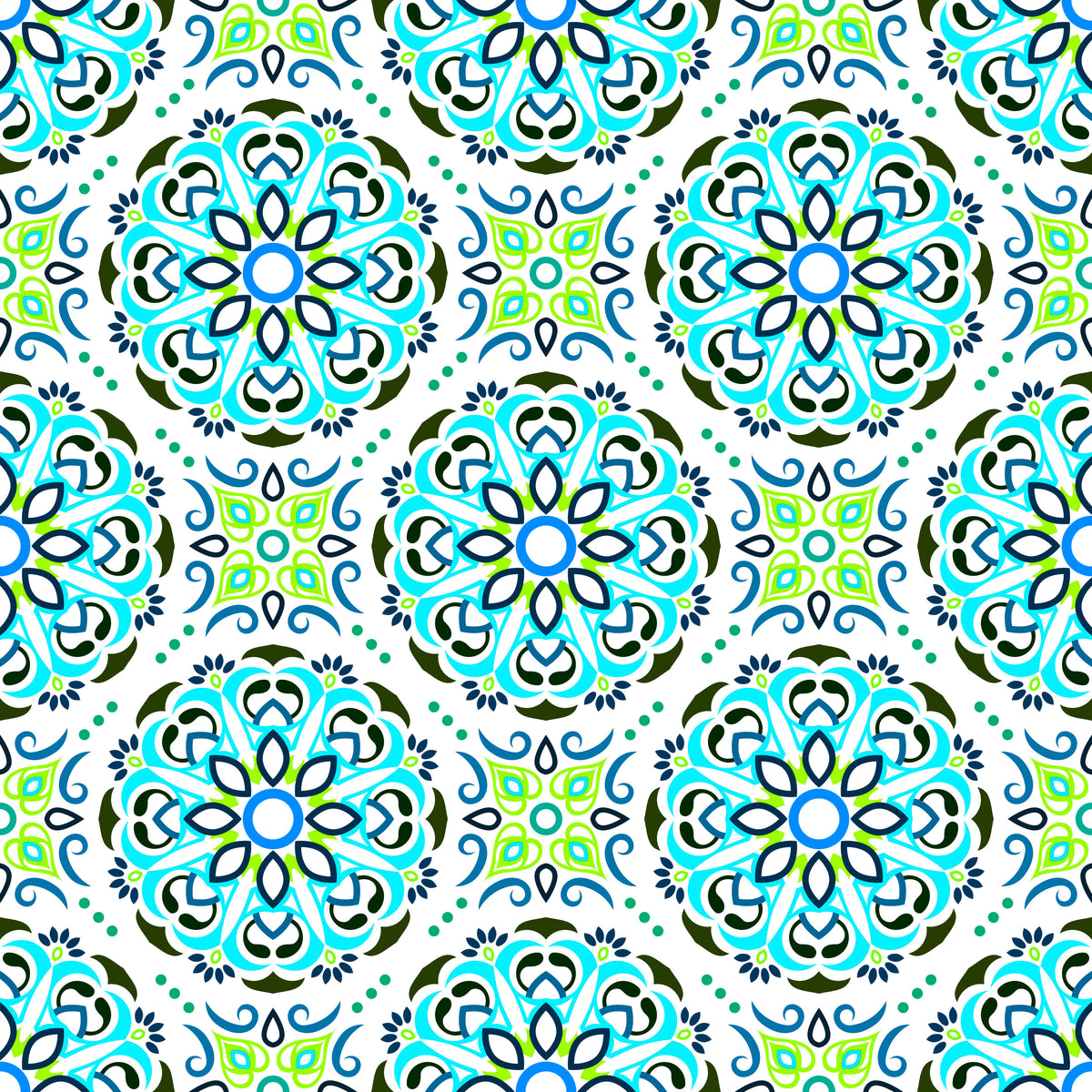 Turquoise - Green - Blue Mandala Fabric - 160i