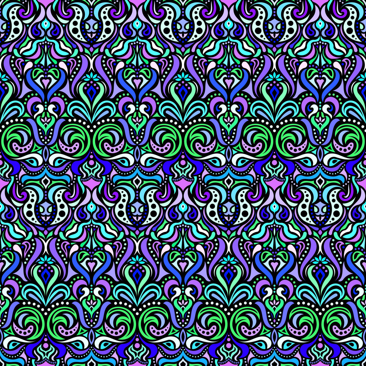 Green - Purple - Blue Abstract Doodle Fabric 1011.4