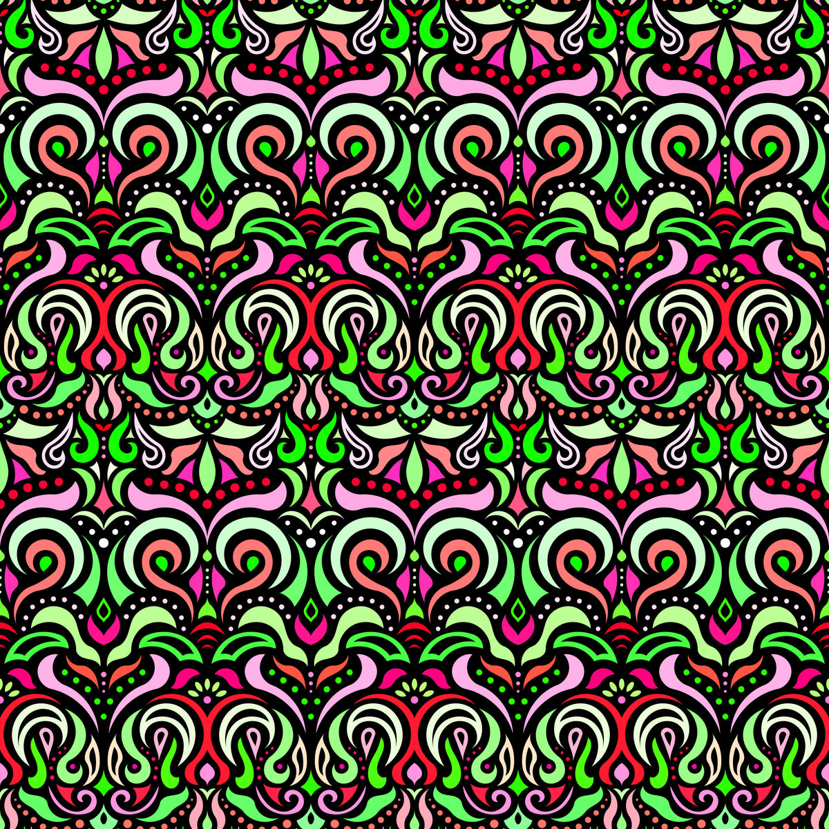 Green - Red - Pink Abstract Doodle Fabric 1007