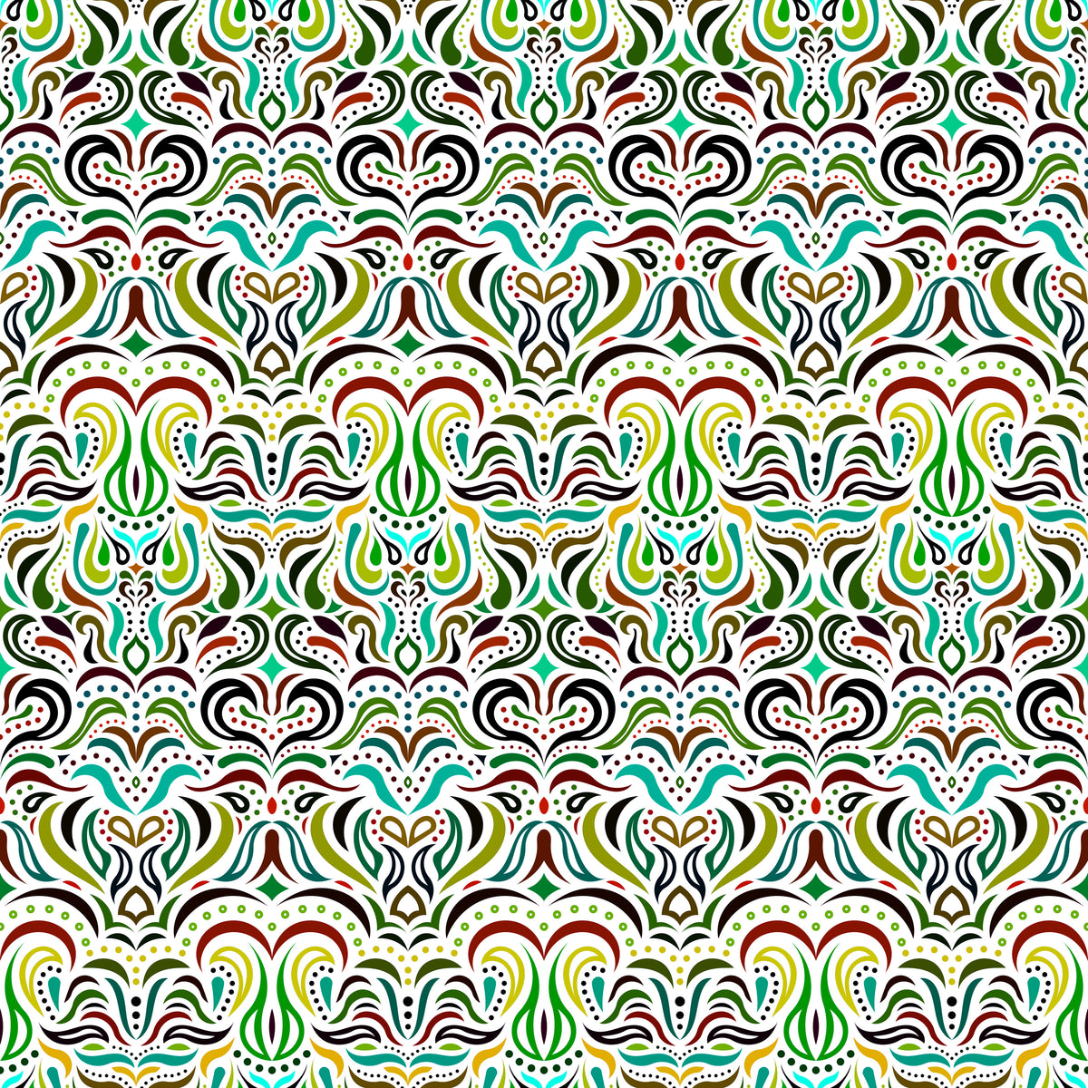 Green - Red - Yellow Abstract Doodle Fabric 1013.2i