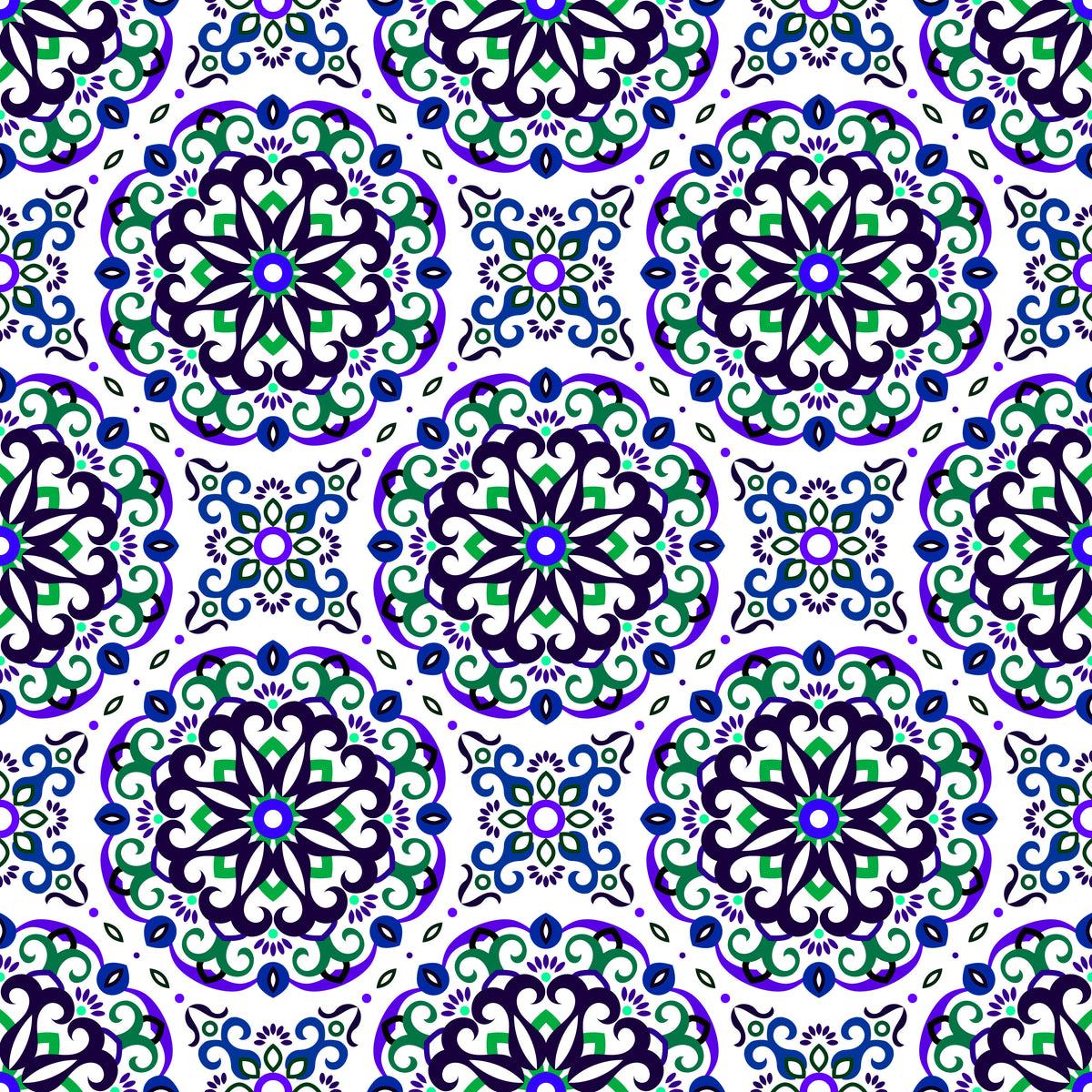 Blue - Green - Purple Mandala Fabric - 188i