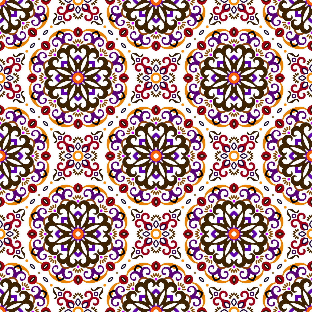 Orange - Purple - Red Mandala Fabric - 188i