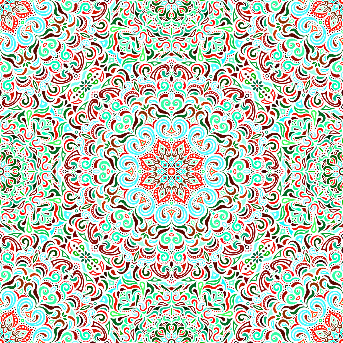 Turquoise - Red - Green Mandala Fabric 2007.1i