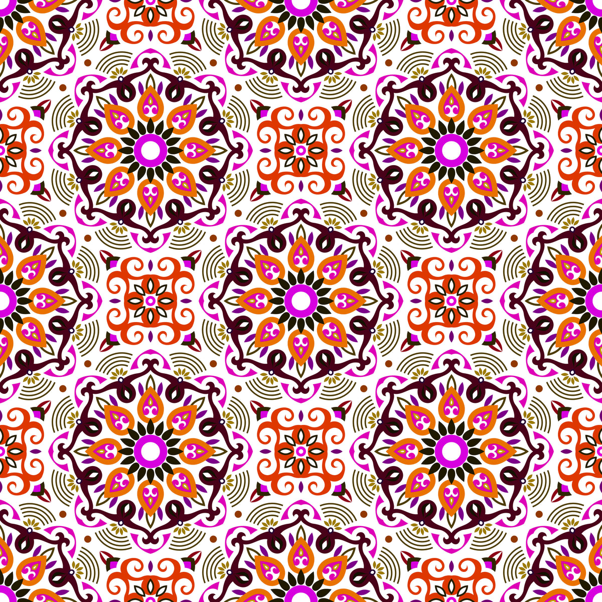 Orange - Pink - Brown Mandala Fabric - 140i