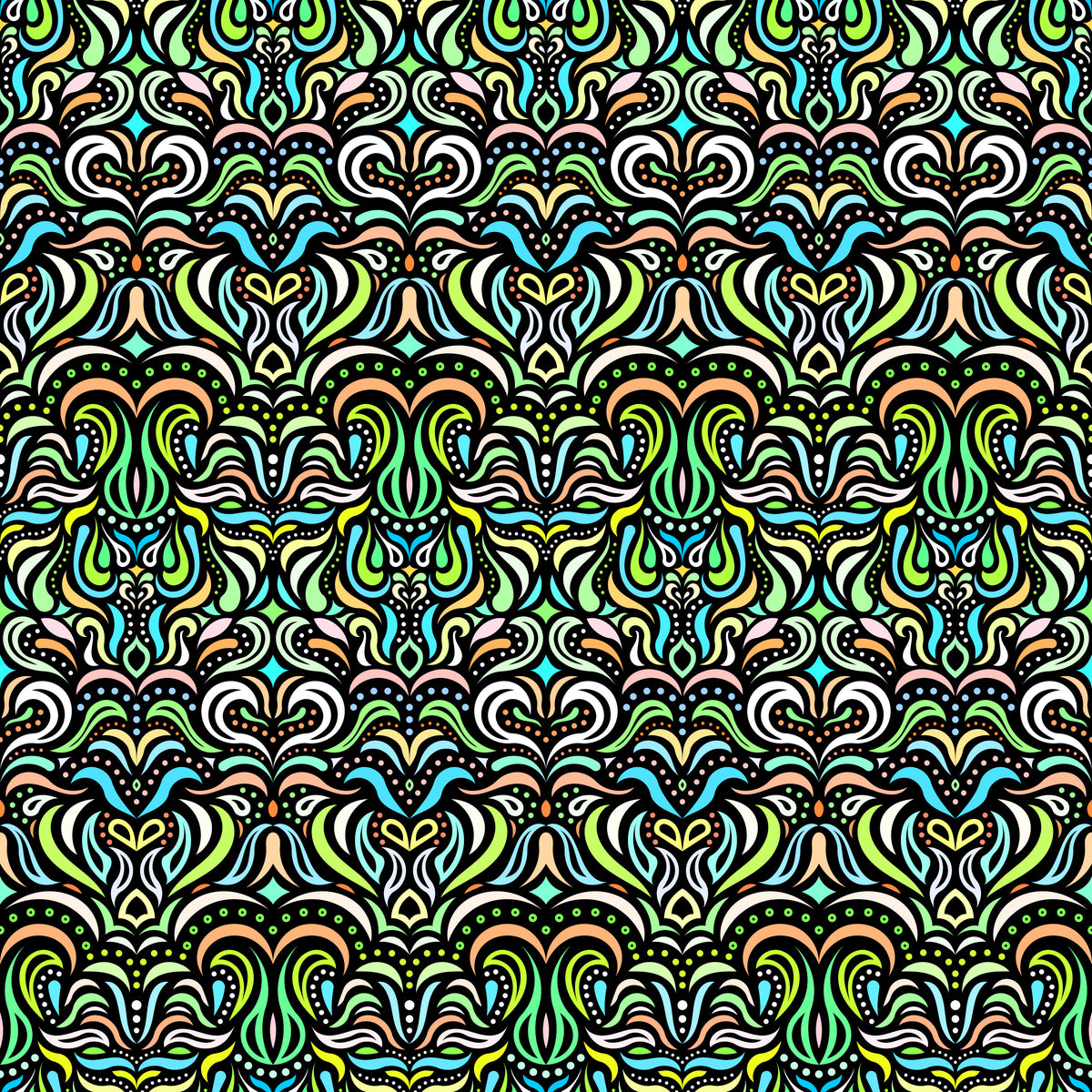 Turquoise - Green - Orange Abstract Doodle Fabric 1013.2