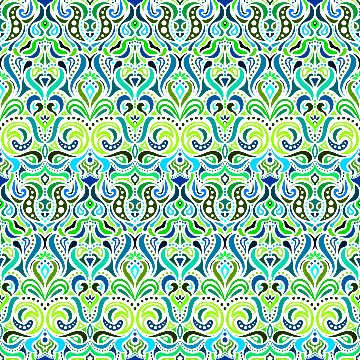Green - Turquoise - Blue Abstract Doodle Fabric 1011.4i