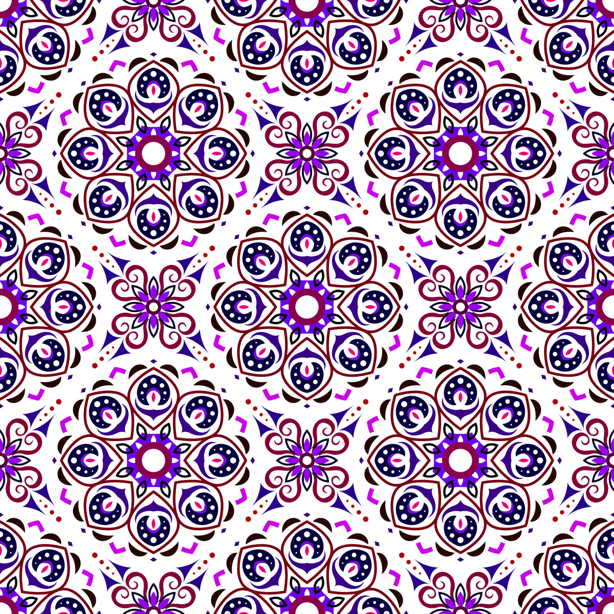 Purple - Maroon Mandala Fabric - 183i