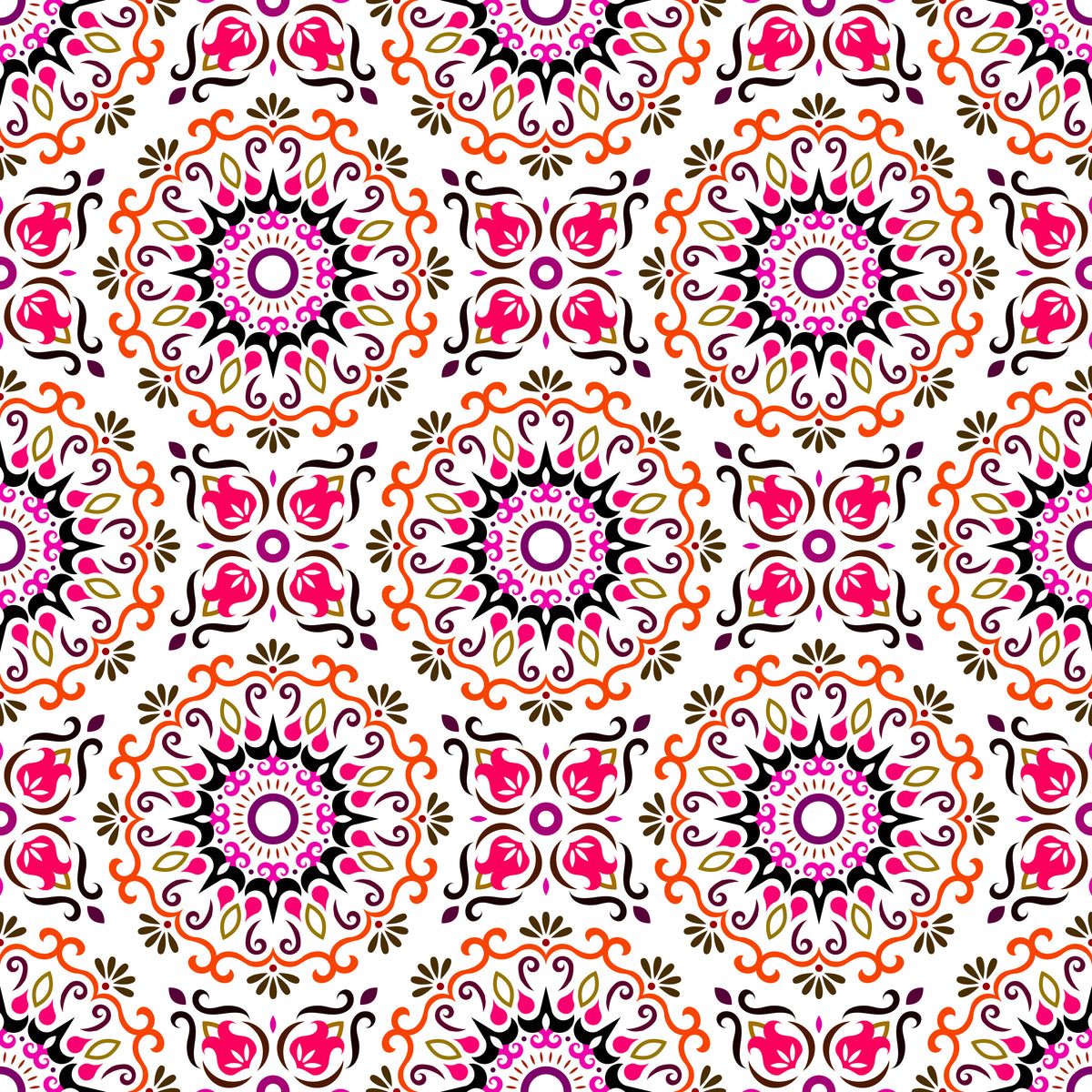 Red - Pink Mandala Fabric - 174i