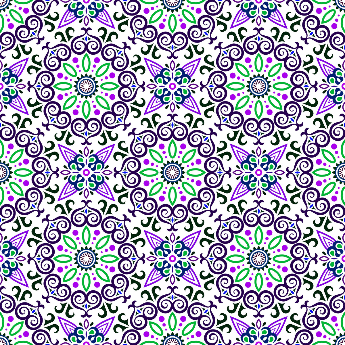 Purple - Green - Blue Mandala Fabric - 138i