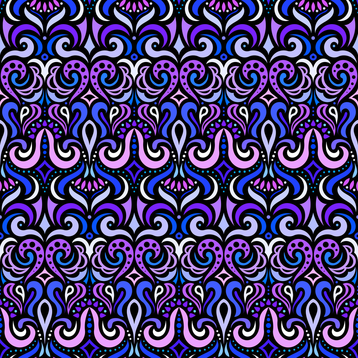 Purple - Blue Abstract Doodle Fabric 1001