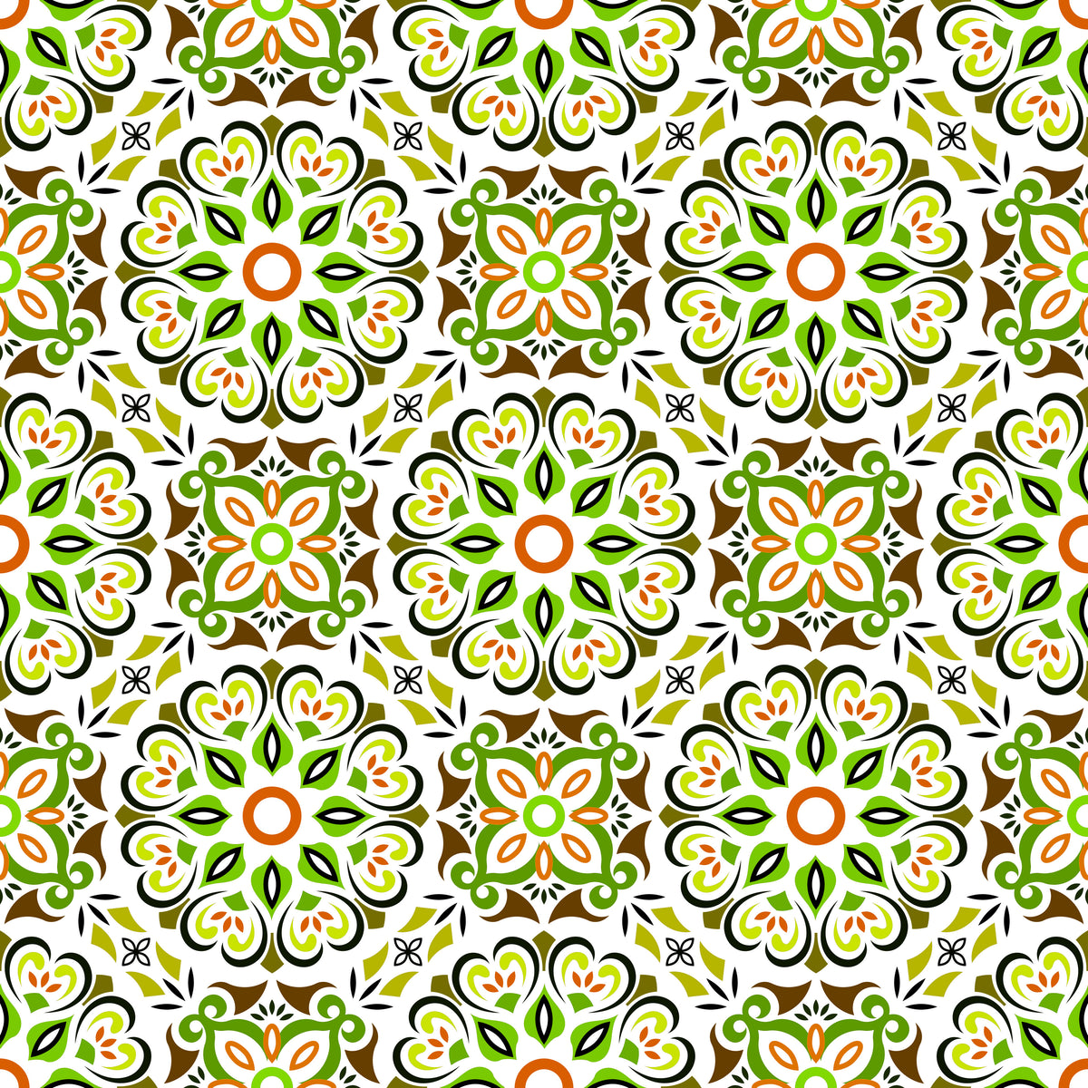 Green - Orange - Brown Mandala Fabric - 206i