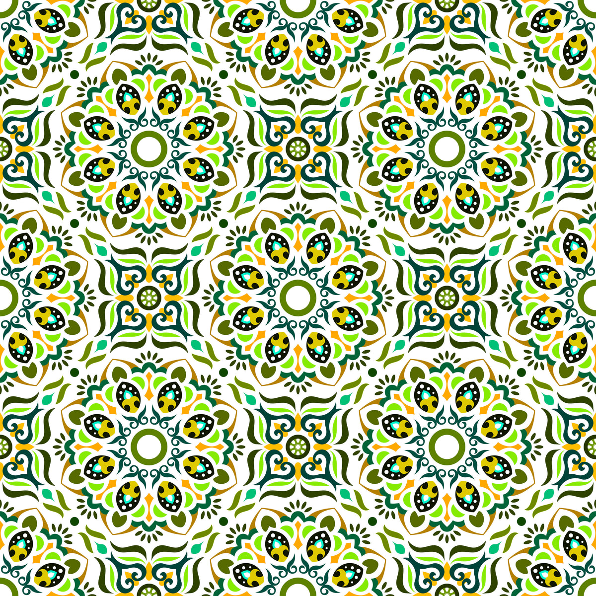 Green - Yellow - Turquoise Mandala Fabric - 186i