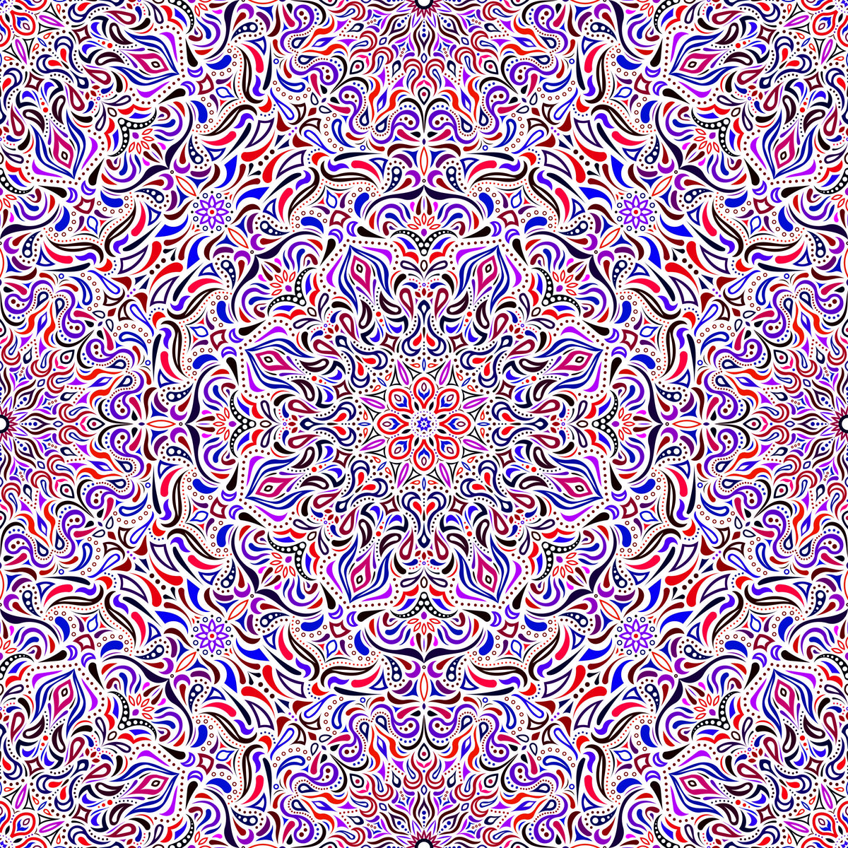 Purple - Blue - Red Mandala Fabric 2008.1i