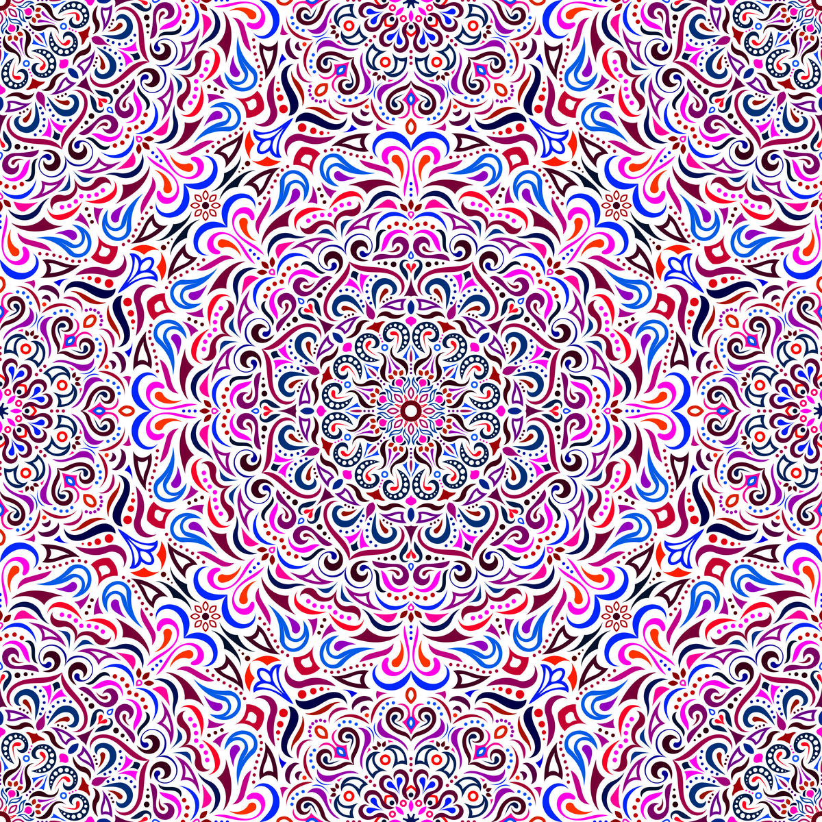 Red - Blue - Pink Mandala Fabric 2005i