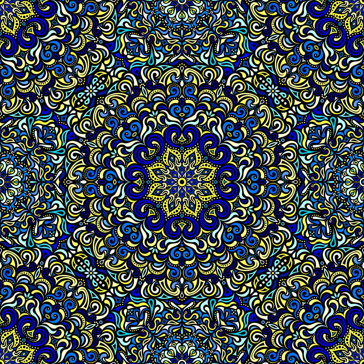 Yellow - Blue - Turquoise Mandala Fabric 2007.1