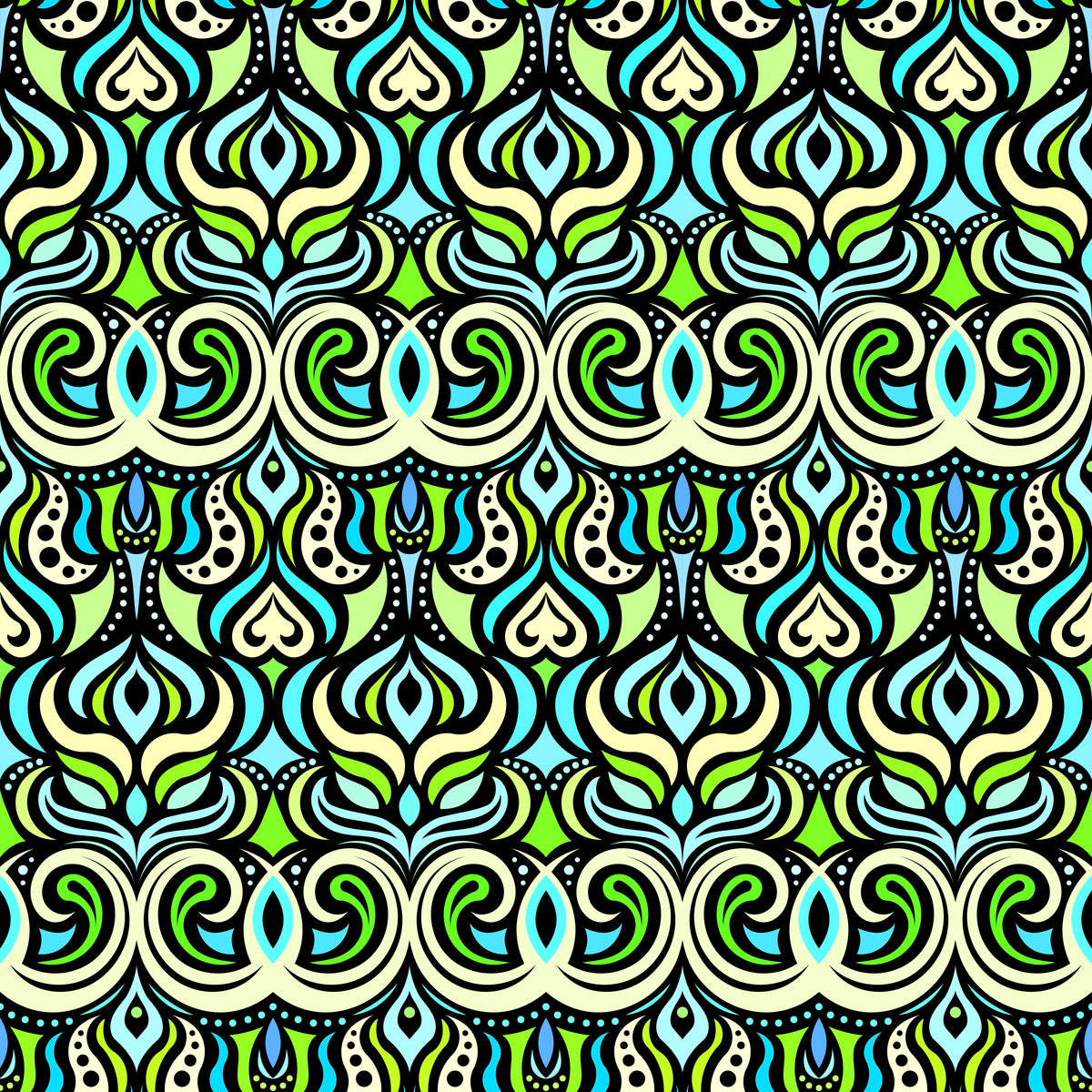 Turquoise - Green Abstract Doodle Fabric 1009.7