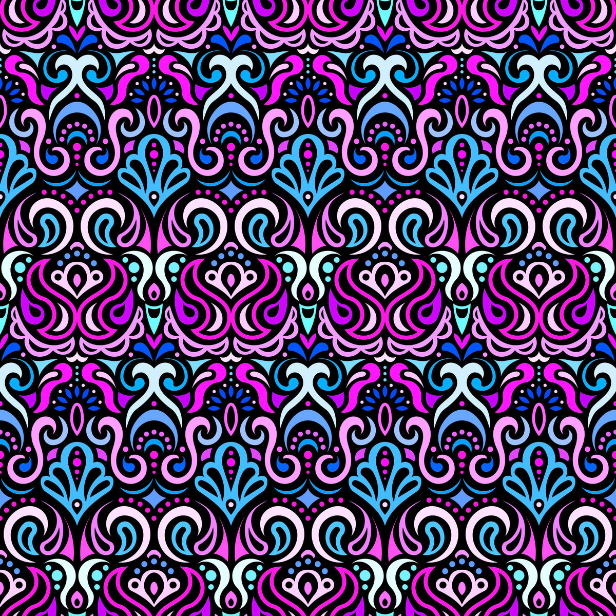 Pink - Blue - Purple Abstract Doodle Fabric 1002