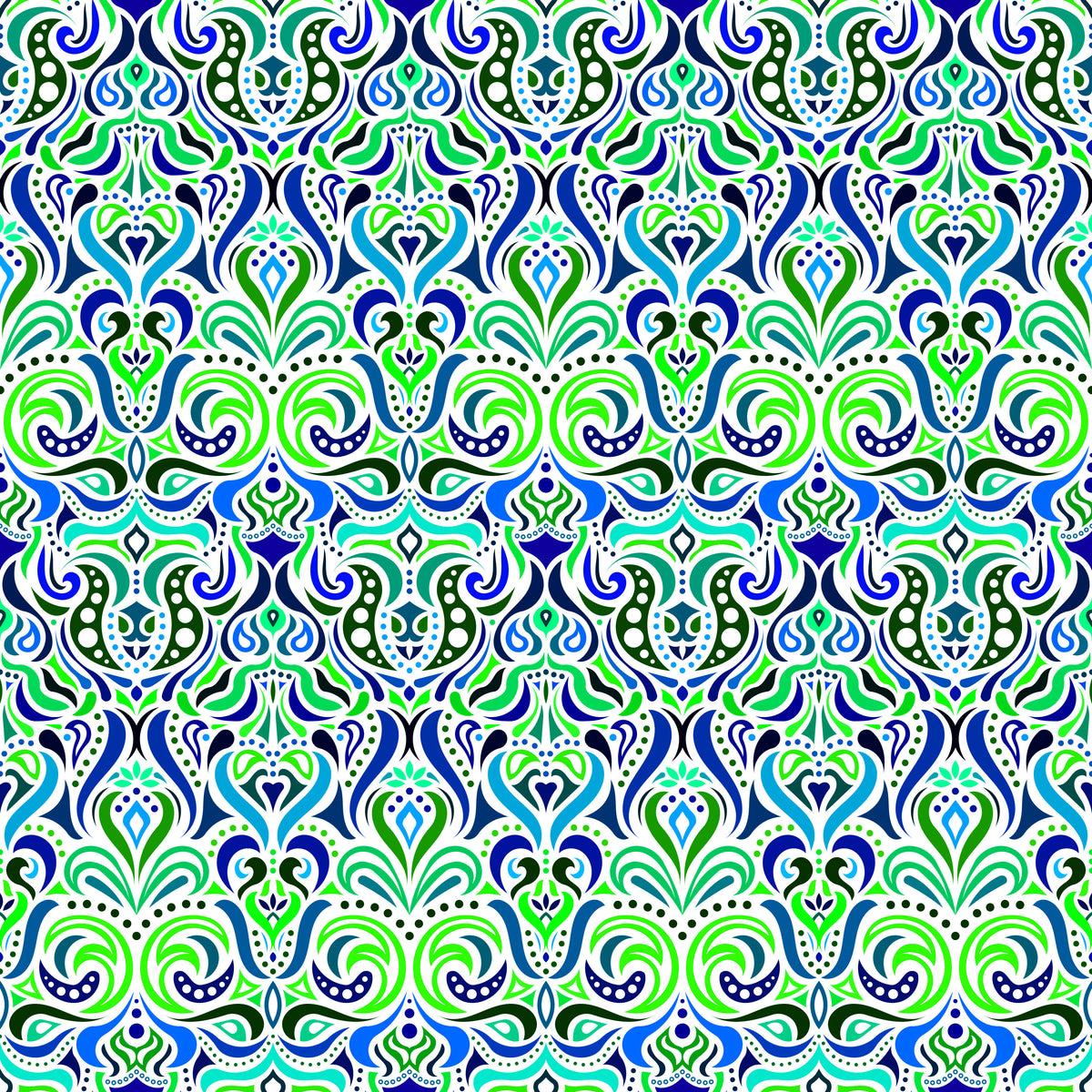 Green - Blue - Turquoise Abstract Doodle Fabric 1011.4i