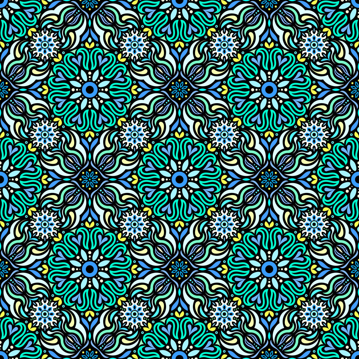 Turquoise - Blue - Yellow Mandala Fabric 2009.2