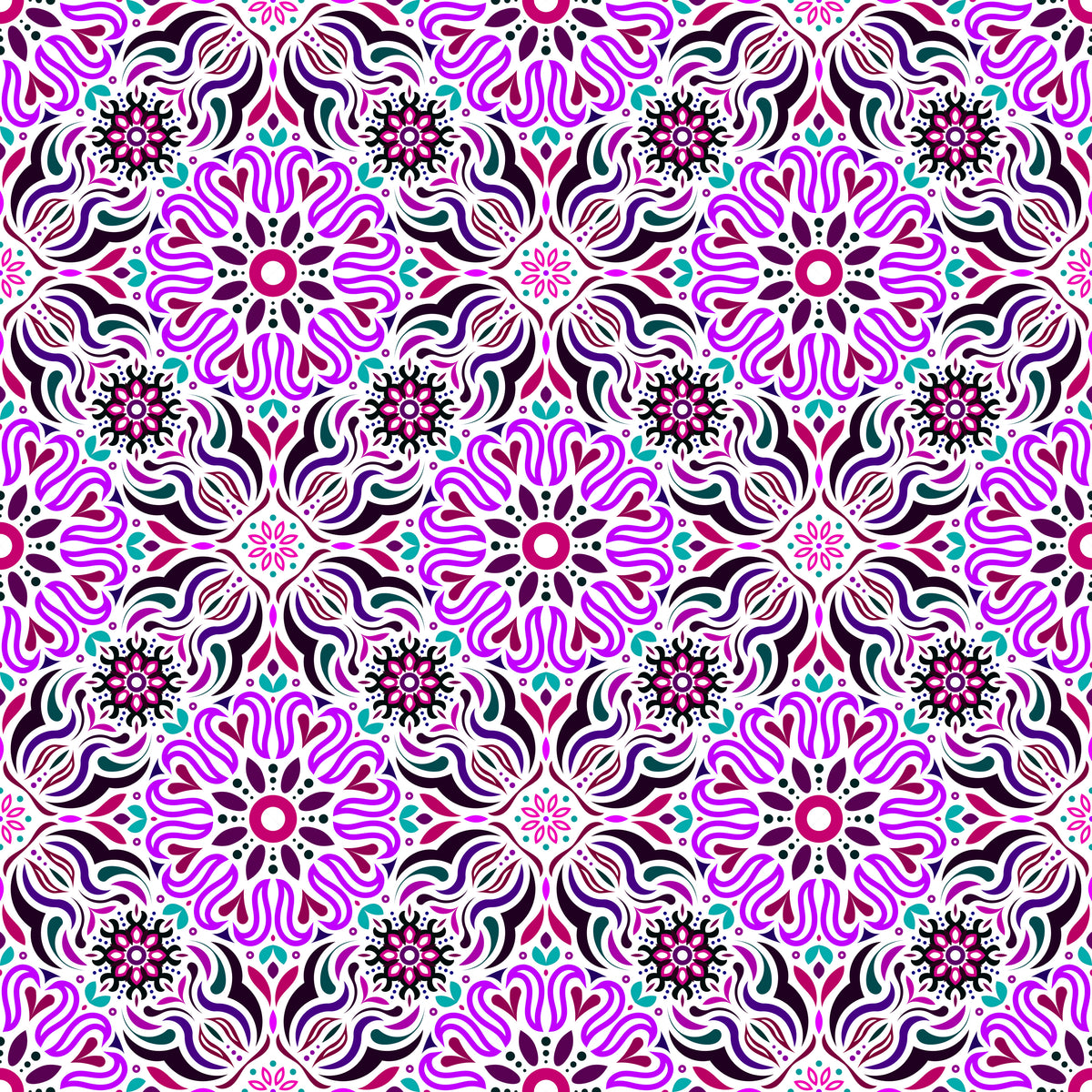 Purple - Maroon - Turquoise Mandala Fabric 2009.2i