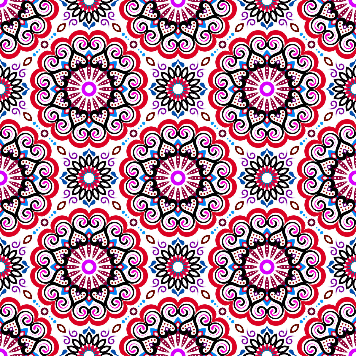 Red - Blue - Purple Mandala Fabric - 179i