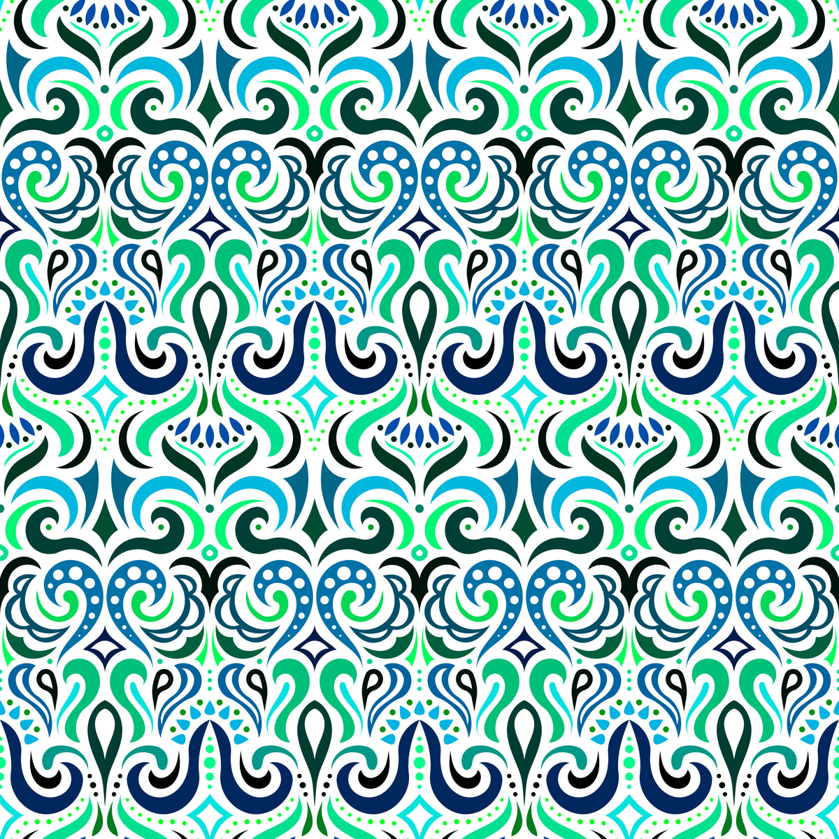 Turquoise - Blue Abstract Doodle Fabric 1001i