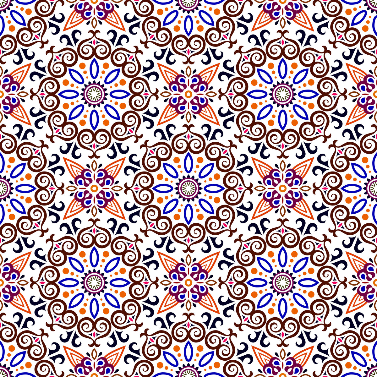 Orange - Blue - Brown Mandala Fabric - 138i