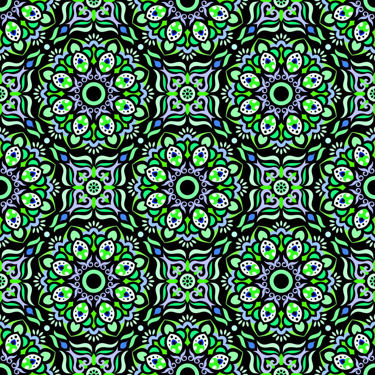 Green - Blue - Turquoise Mandala Fabric - 186