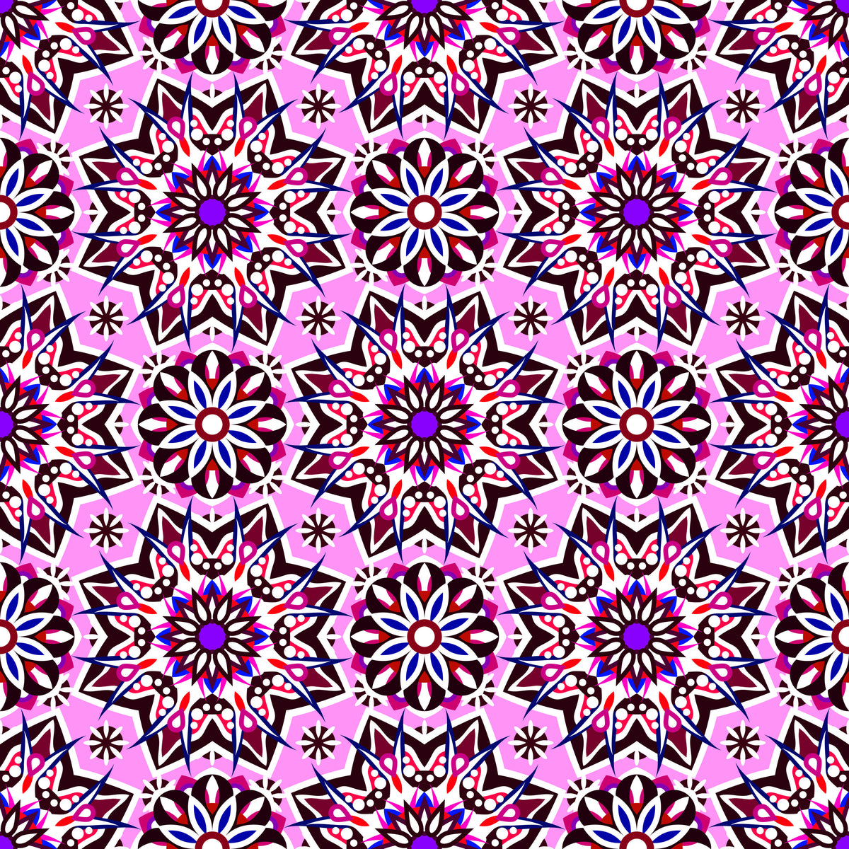 Pink - Purple - Red Mandala Fabric - 122i