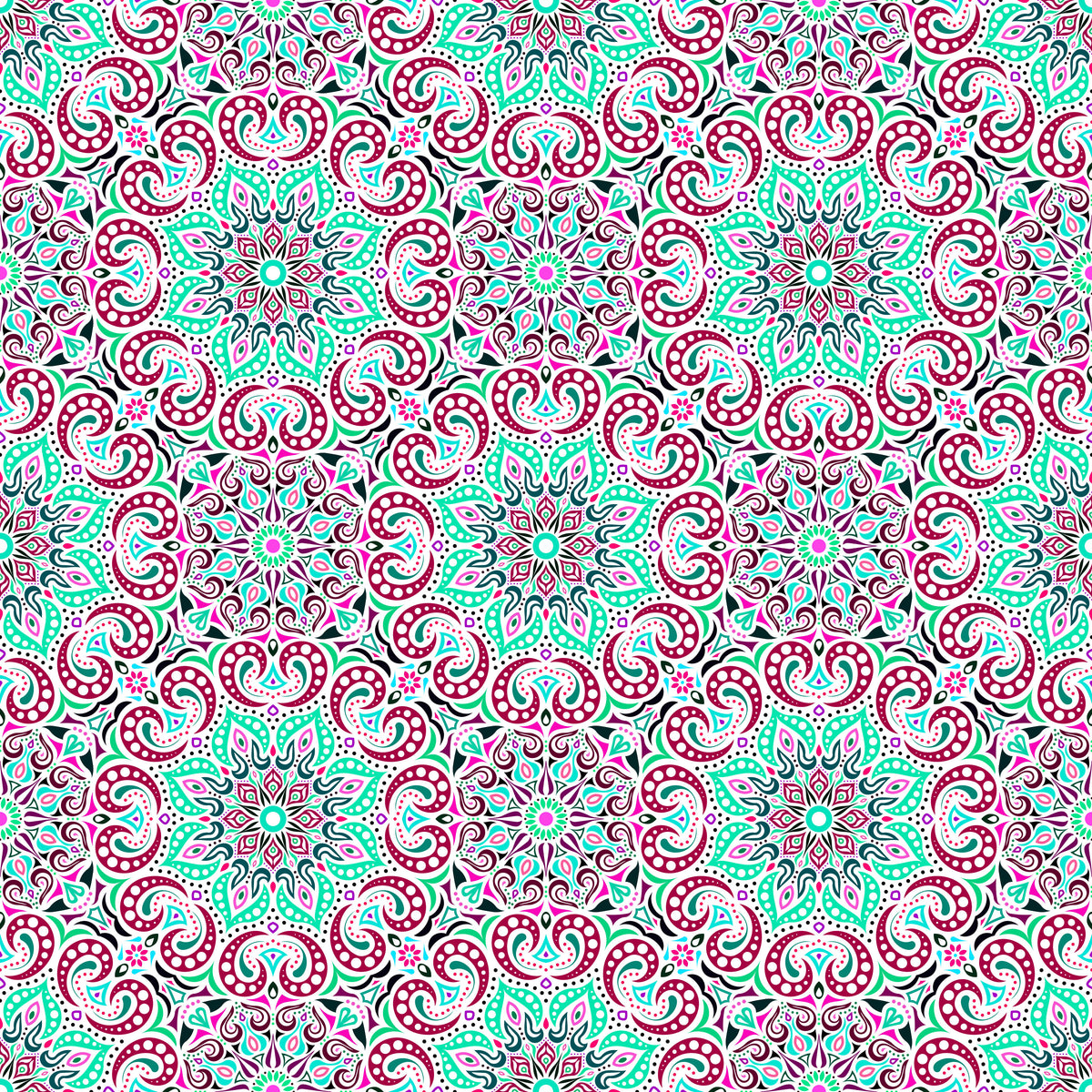 Turquoise - Red - Pink Mandala Fabric 2007.3i