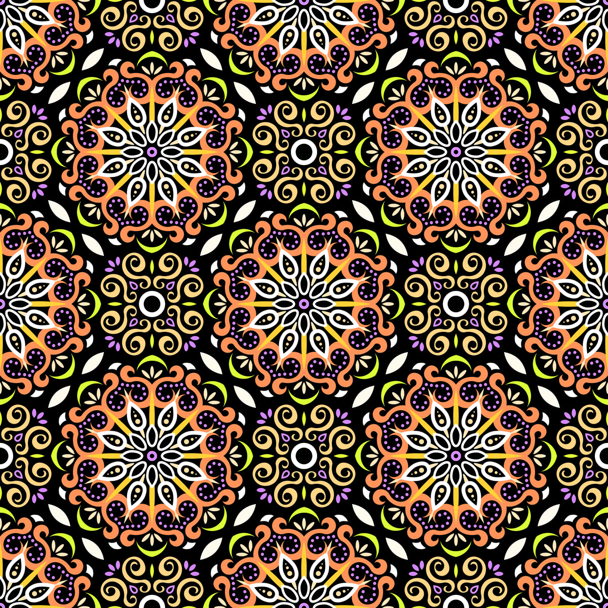Orange - Green - Purple Mandala Fabric - 165
