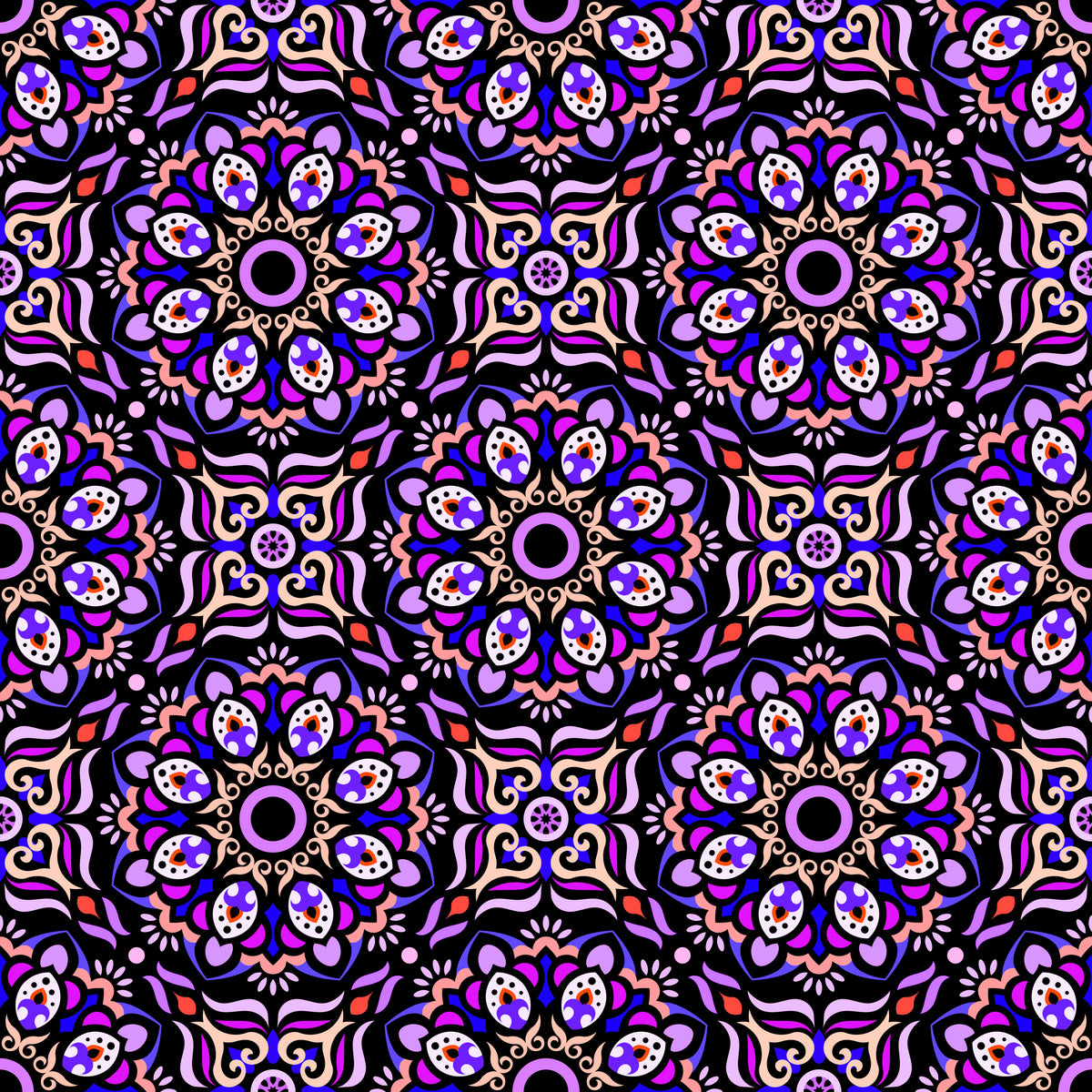 Purple - Orange - Blue Mandala Fabric - 186