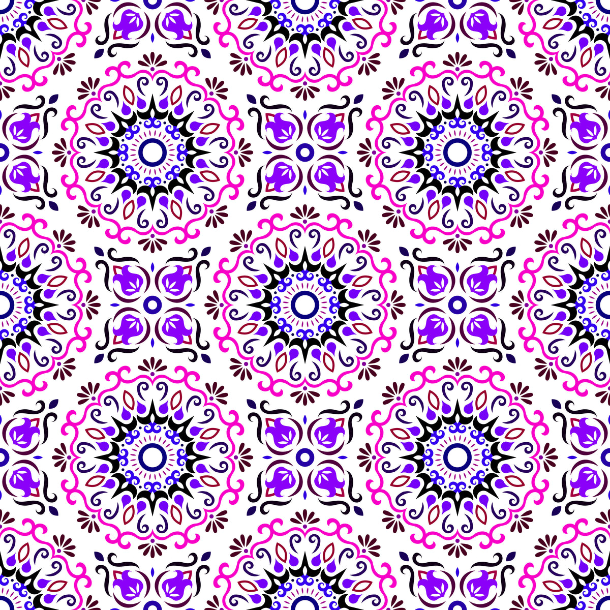 Pink - Purple - Blue Mandala Fabric - 174i