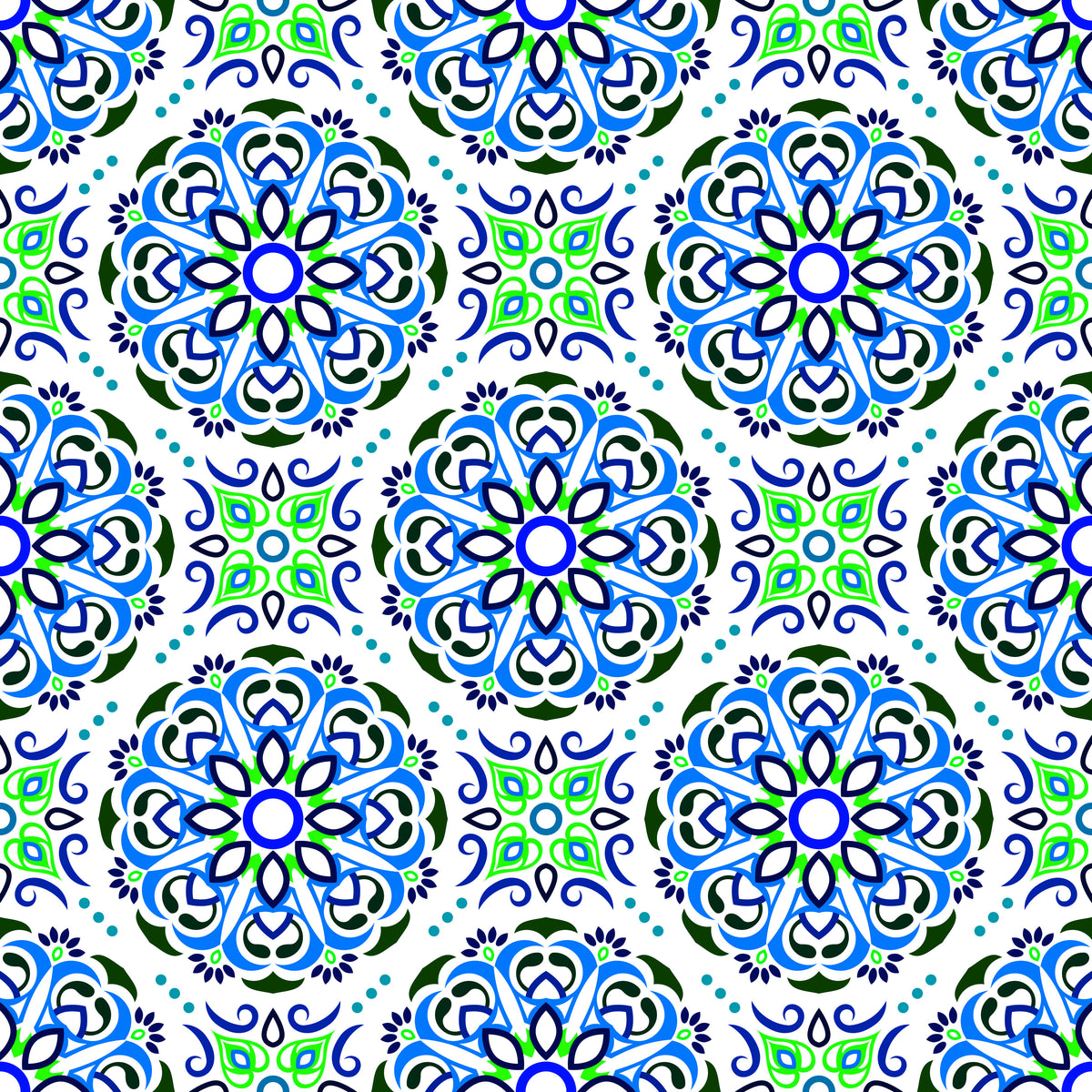 Blue - Green Mandala Fabric - 160i