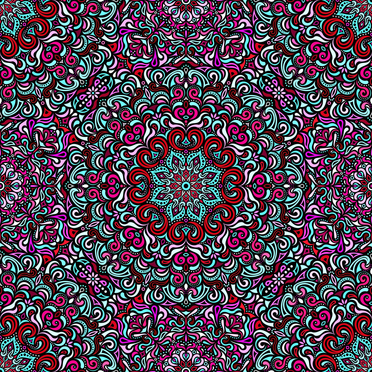 Turquoise - Red - Pink Mandala Fabric 2007.1