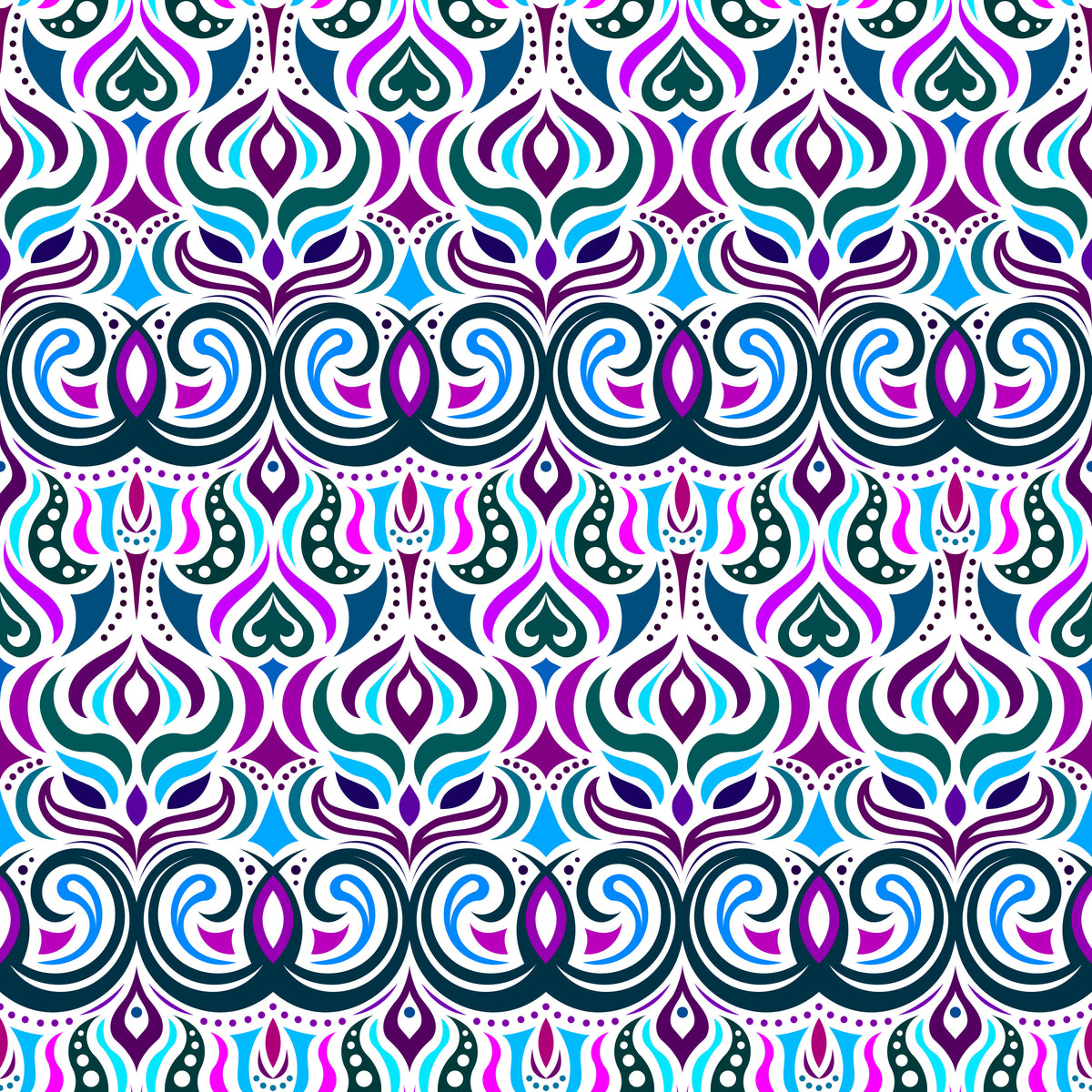Blue - Purple - Turquoise Abstract Doodle Fabric 1009.7i