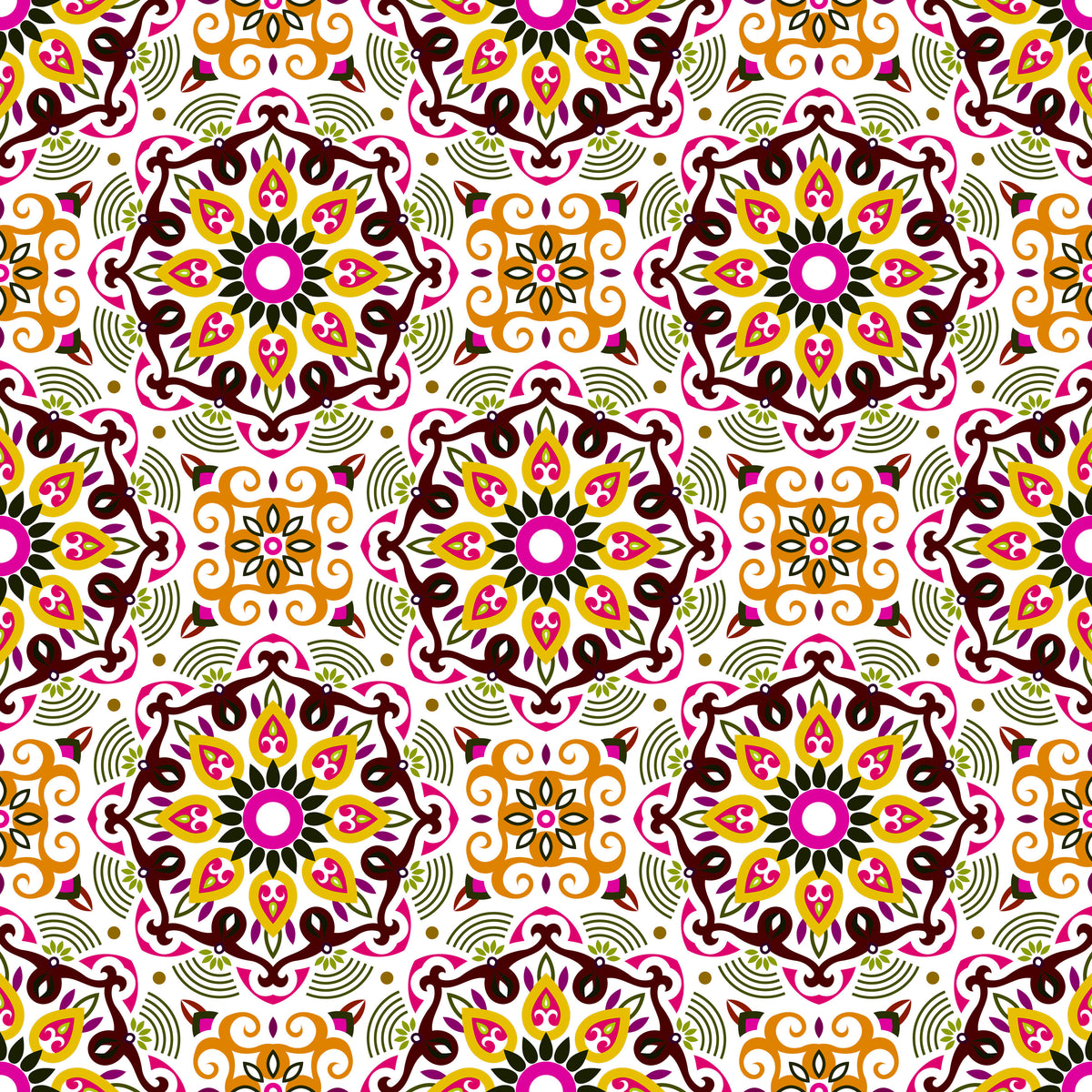Yellow - Pink Mandala Fabric - 140i