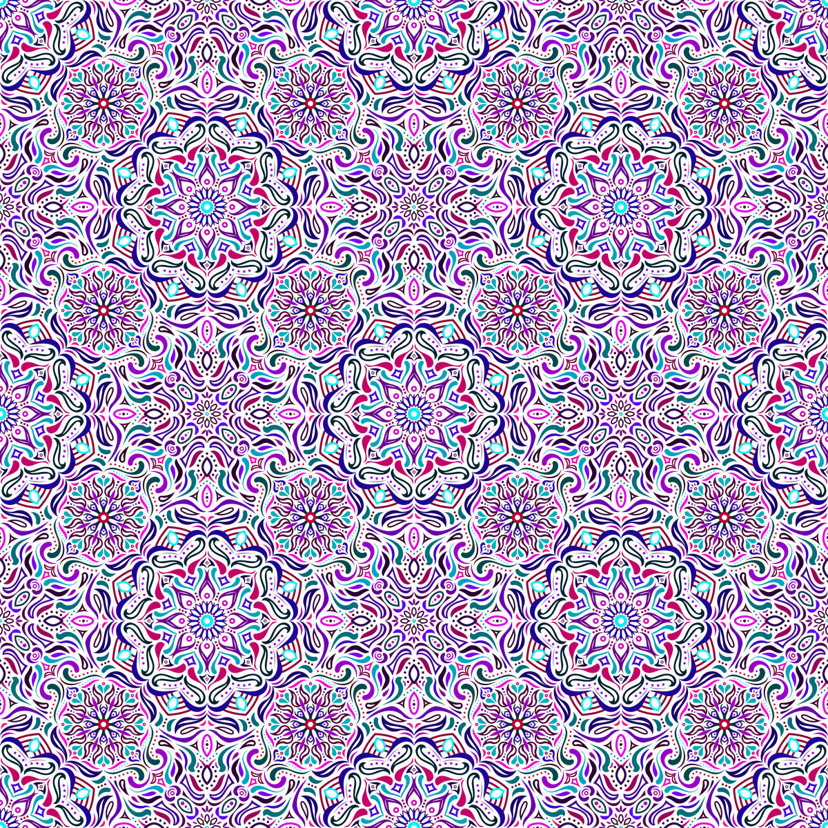 Turquoise - Purple - Blue Mandala Fabric 2009.4i