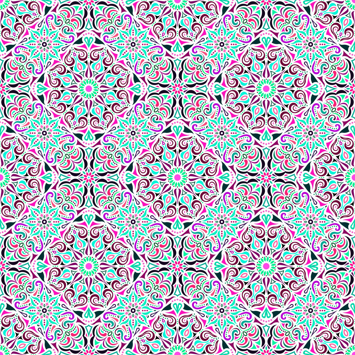 Turquoise - Pink - Purple Mandala Fabric 2007.2i