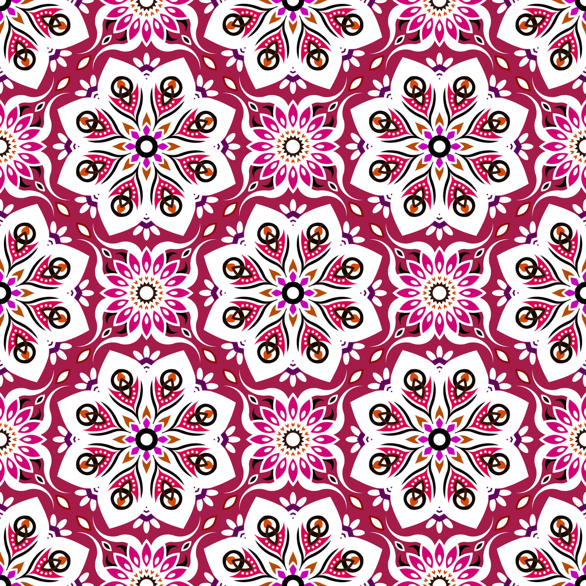 Red - Purple - Orange Mandala Fabric - 236i