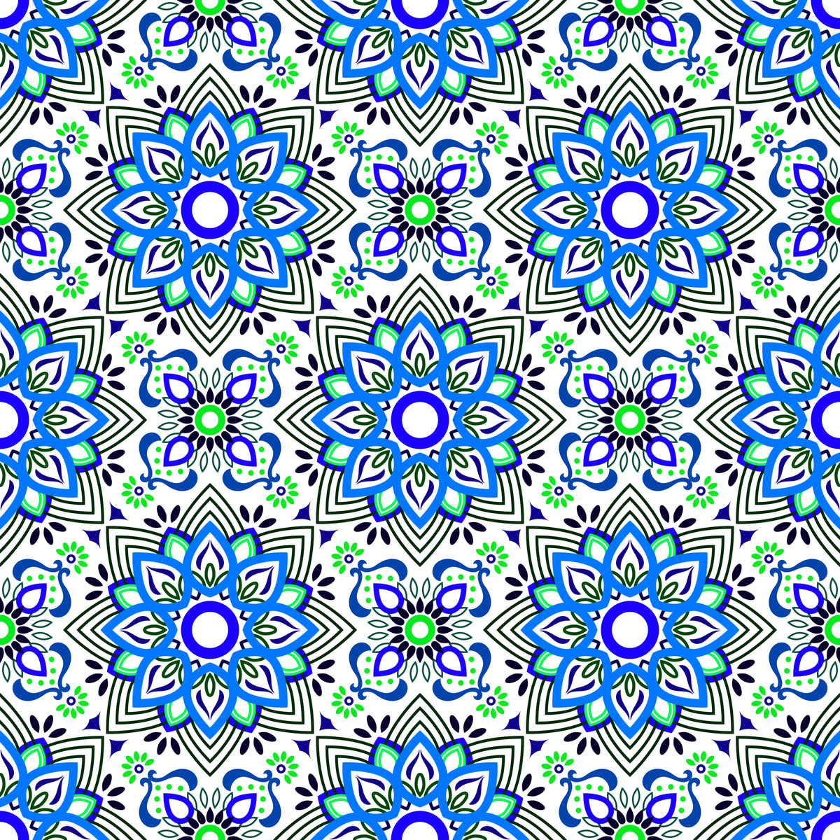Blue - Green Mandala Fabric - 145i